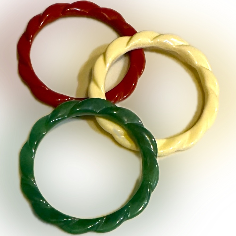 VTG 1982 AVON CHINA FANTASY “LONGEVITY” BANGLE BRACELETS JADE IVORY CINNABAR (3)